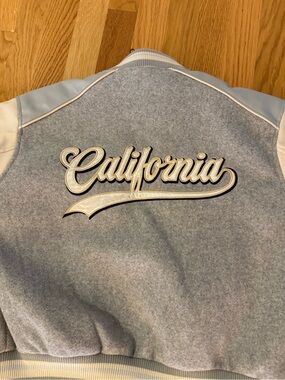 Zara Light Blue & Cream Collared Varsity Jacket